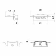 Profil Endkappe, Endkappe F-ET-01-15 Set 2 Stk, Kunststoff, Grau, Tiefe: 30 mm, Breite: 16 mm, Höhe: