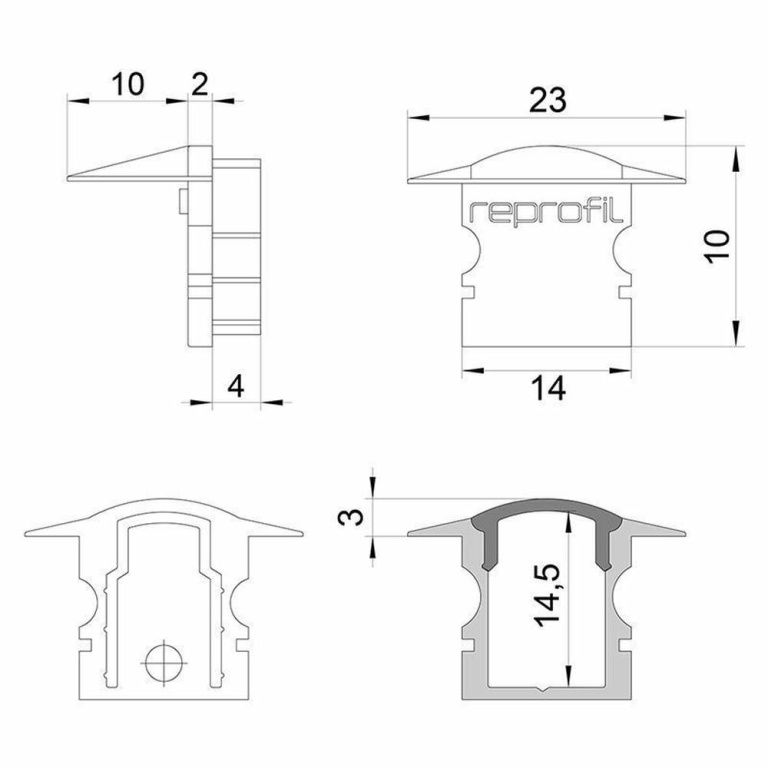 Deko-Light Profil Endkappe, Endkappe F-ET-02-08 Set 2 Stk, Kunststoff, Grau, Tiefe: 23 mm, Breite: 16 mm, Höhe: