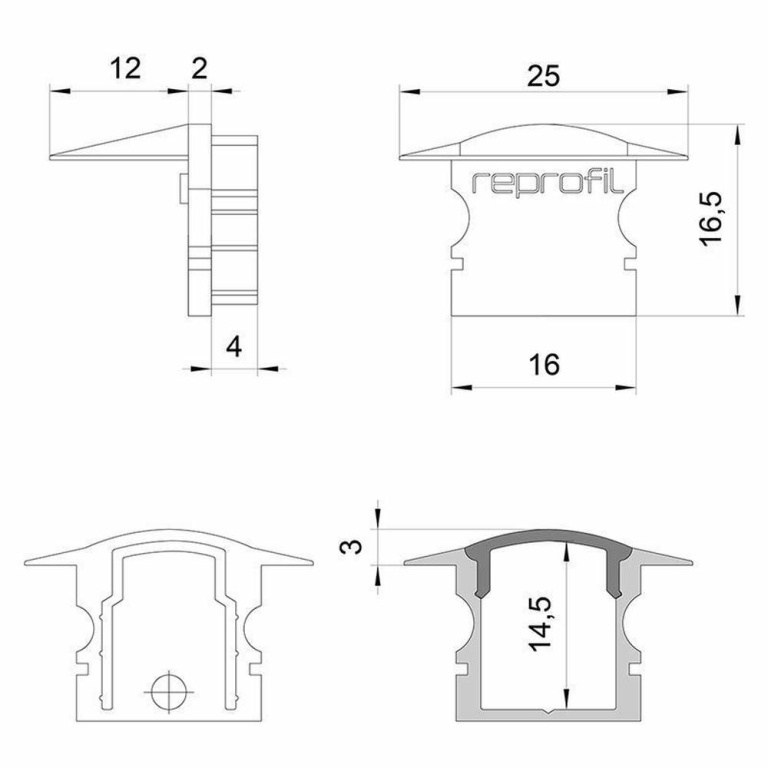 Deko-Light Profil Endkappe, Endkappe F-ET-02-10 Set 2 Stk, Kunststoff, Grau, Tiefe: 25 mm, Breite: 16 mm, Höhe: