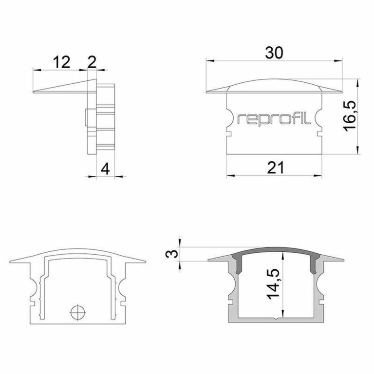 Deko-Light Profil Endkappe, Endkappe F-ET-02-15 Set 2 Stk, Kunststoff, Weiß, Tiefe: 30 mm, Breite: 16 mm, Höhe: