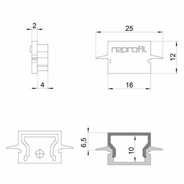 Deko-Light Profil Endkappe, Endkappe H-ET-01-10 Set 2 Stk, Kunststoff, Grau, Tiefe: 25 mm, Breite: 6 mm, Höhe: