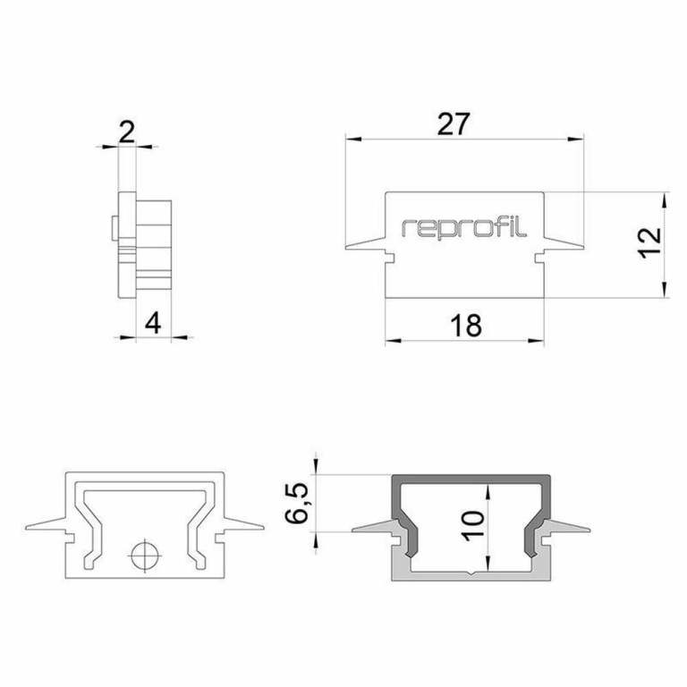 Deko-Light Profil Endkappe, Endkappe H-ET-01-12 Set 2 Stk, Kunststoff, Weiß, Tiefe: 27 mm, Breite: 6 mm, Höhe: