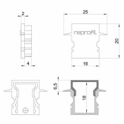 Profil Endkappe, Endkappe H-ET-02-10 Set 2 Stk, Kunststoff, Grau, Tiefe: 25 mm, Breite: 6 mm, Höhe: