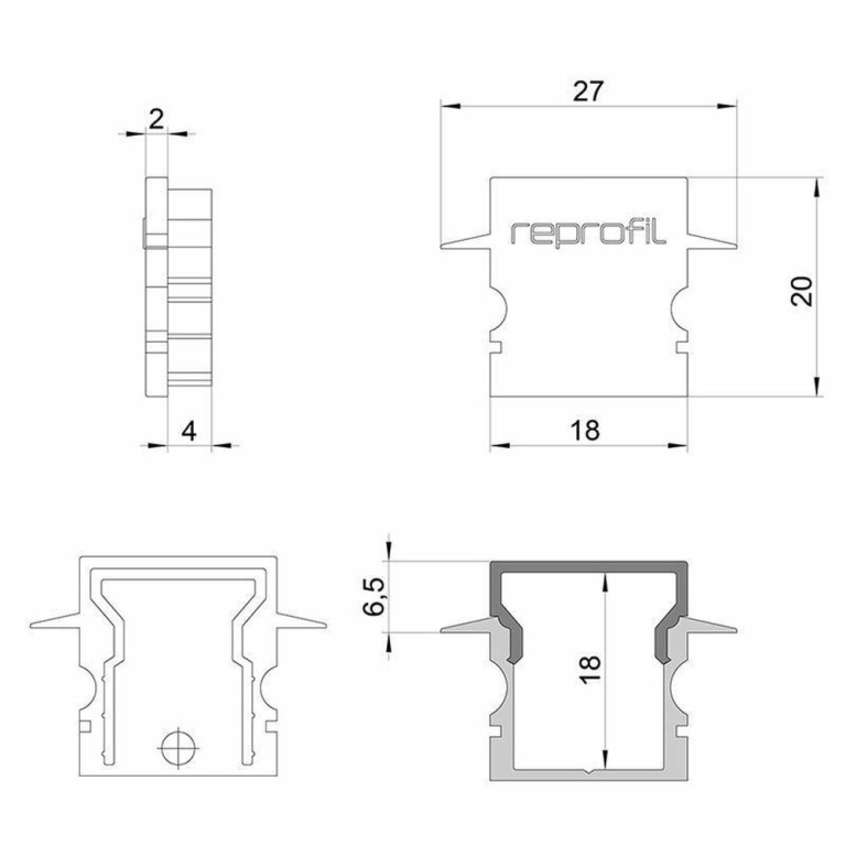 Deko-Light Profil Endkappe, Endkappe H-ET-02-12 Set 2 Stk, Kunststoff, Weiß, Tiefe: 27 mm, Breite: 6 mm, Höhe: