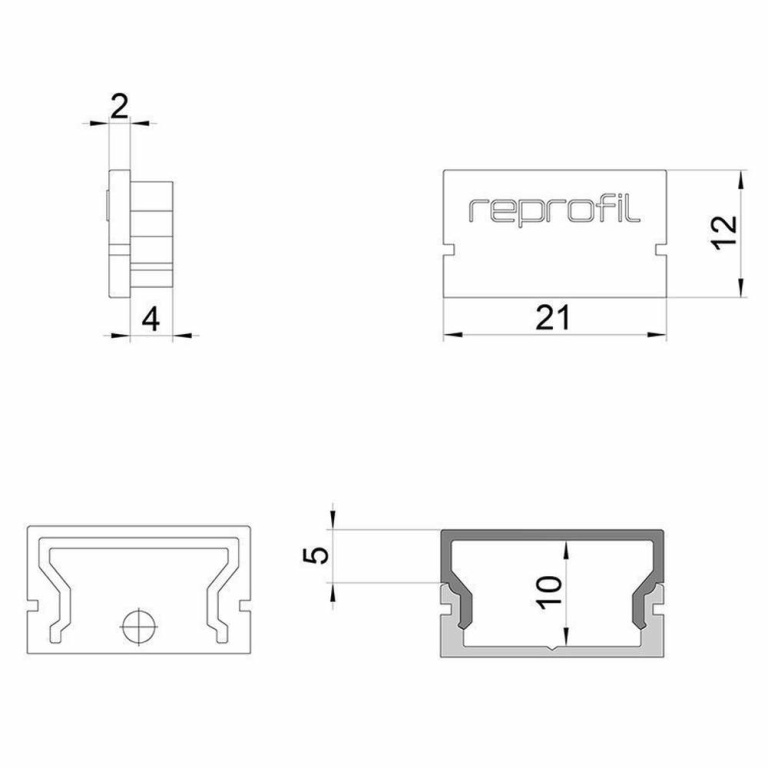 Deko-Light Profil Endkappe, Endkappe H-AU-01-15 Set 2 Stk, Kunststoff, Grau, Tiefe: 21 mm, Breite: 6 mm, Höhe: