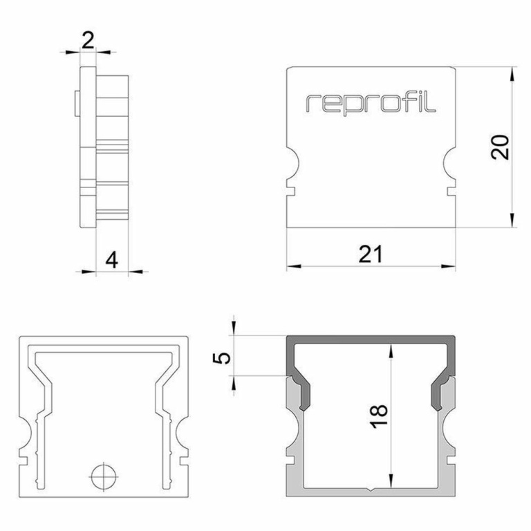 Deko-Light Profil Endkappe, Endkappe H-AU-02-15 Set 2 Stk, Kunststoff, Grau, Tiefe: 21 mm, Breite: 6 mm, Höhe: