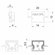 Profil Endkappe, Endkappe H-ET-01-08 Set 2 Stk, Kunststoff, Grau, Tiefe: 23 mm, Breite: 6 mm, Höhe: