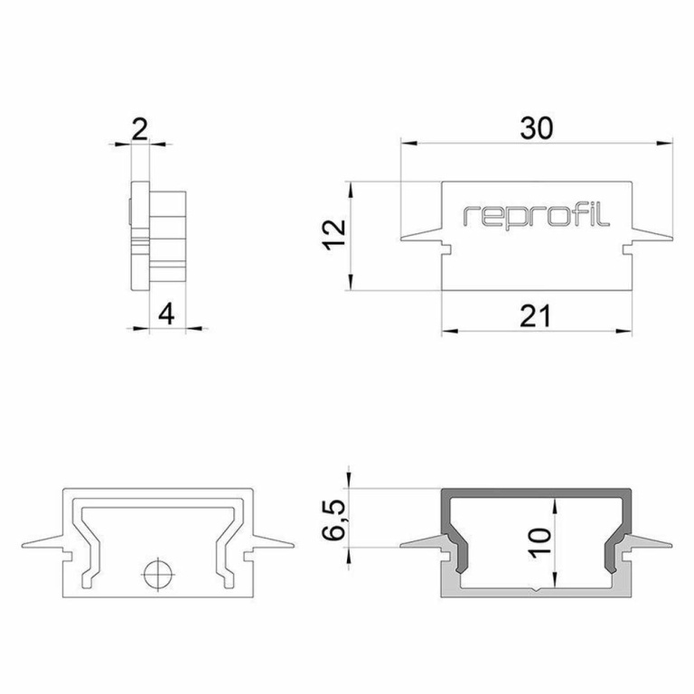 Deko-Light Profil Endkappe, Endkappe H-ET-01-15 Set 2 Stk, Kunststoff, Weiß, Tiefe: 30 mm, Breite: 6 mm, Höhe: