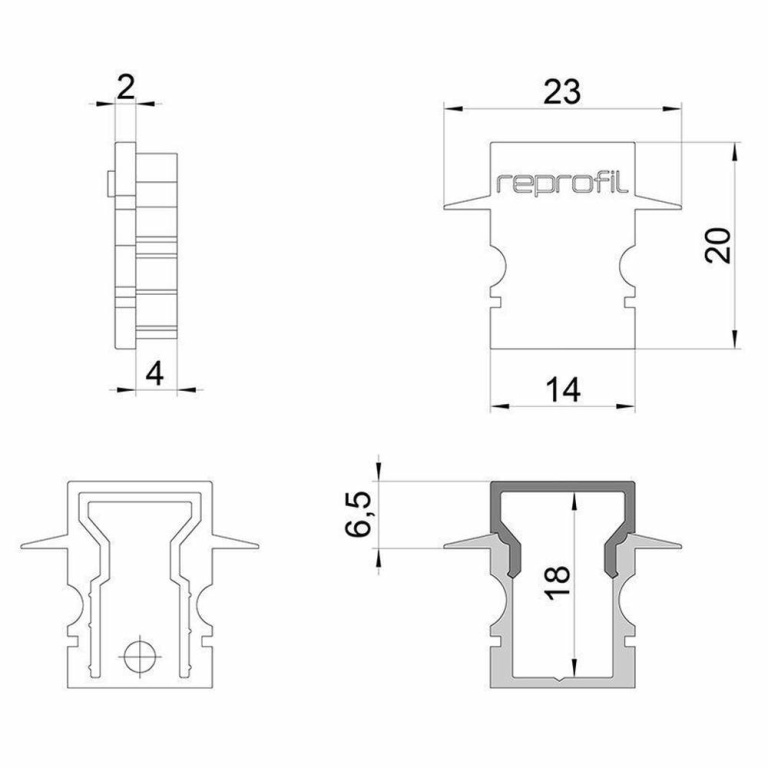 Deko-Light Profil Endkappe, Endkappe H-ET-02-08 Set 2 Stk, Kunststoff, Grau, Tiefe: 23 mm, Breite: 6 mm, Höhe: