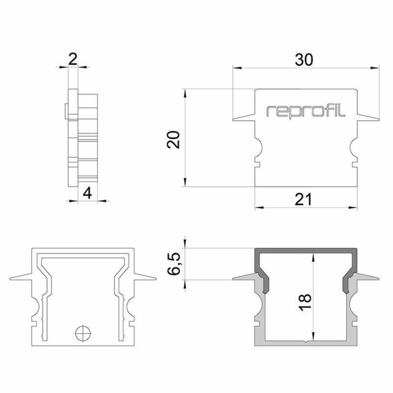 Deko-Light Profil Endkappe, Endkappe H-ET-02-15 Set 2 Stk, Kunststoff, Weiß, Tiefe: 30 mm, Breite: 6 mm, Höhe: