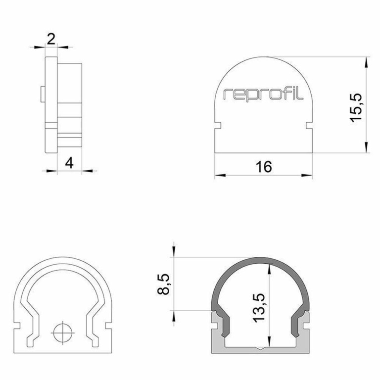 Deko-Light Profil Endkappe, Endkappe R-AU-01-10 Set 2 Stk, Kunststoff, Grau, Tiefe: 16 mm, Breite: 6 mm, Höhe: