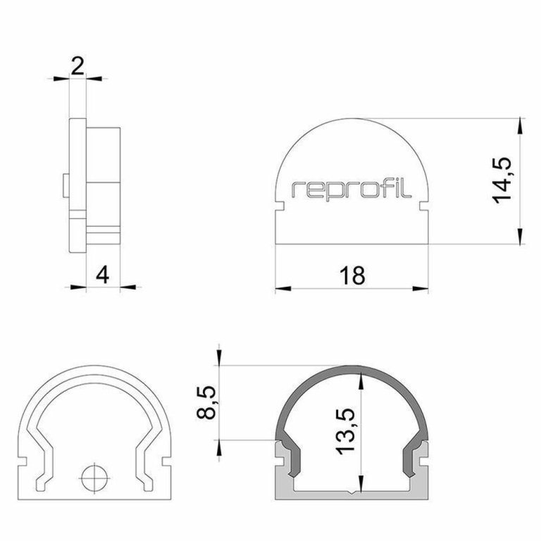 Deko-Light Profil Endkappe, Endkappe R-AU-01-12 Set 2 Stk, Kunststoff, Weiß, Tiefe: 18 mm, Breite: 6 mm, Höhe: