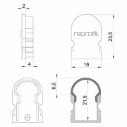 Profil Endkappe, Endkappe R-AU-02-10 Set 2 Stk, Kunststoff, Grau, Tiefe: 16 mm, Breite: 6 mm, Höhe: