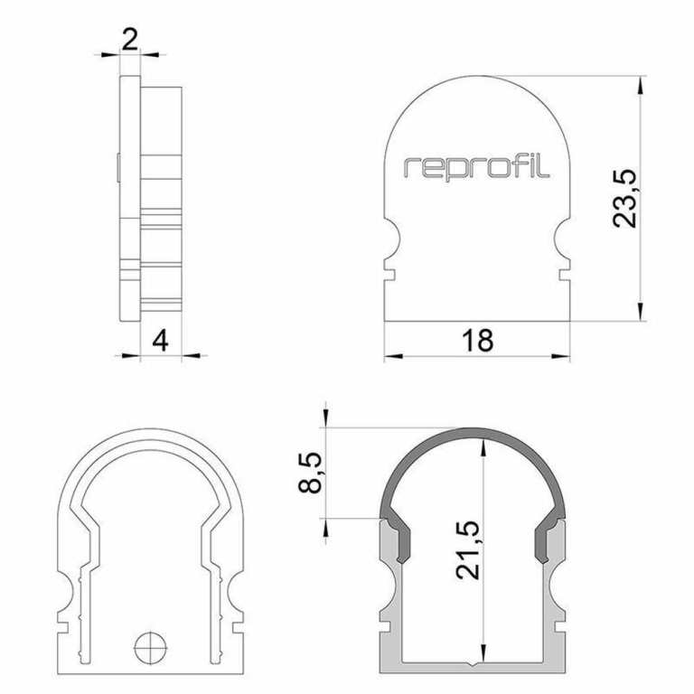 Deko-Light Profil Endkappe, Endkappe R-AU-02-12 Set 2 Stk, Kunststoff, Grau, Tiefe: 18 mm, Breite: 6 mm, Höhe: