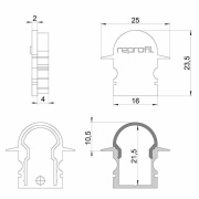 Profil Endkappe, Endkappe R-ET-02-10 Set 2 Stk, Kunststoff, Grau, Tiefe: 25 mm, Breite: 6 mm, Höhe: