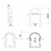 Profil Endkappe, Endkappe R-ET-02-12 Set 2 Stk, Kunststoff, Grau, Tiefe: 27 mm, Breite: 6 mm, Höhe: