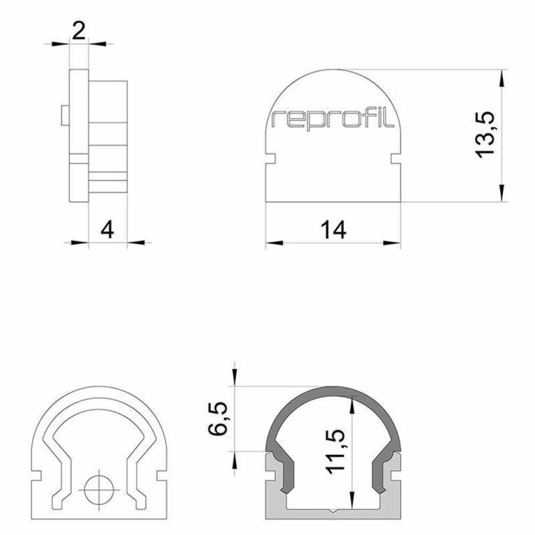 Deko-Light Profil Endkappe, Endkappe R-AU-01-08 Set 2 Stk, Kunststoff, Grau, Tiefe: 14 mm, Breite: 6 mm, Höhe: