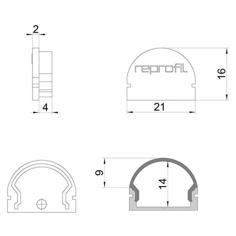 Deko-Light Profil Endkappe, Endkappe R-AU-01-15 Set 2 Stk, Kunststoff, Grau, Tiefe: 21 mm, Breite: 6 mm, Höhe: