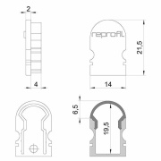 Profil Endkappe, Endkappe R-AU-02-08 Set 2 Stk, Kunststoff, Grau, Tiefe: 14 mm, Breite: 6 mm, Höhe: