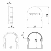 Profil Endkappe, Endkappe R-AU-02-15 Set 2 Stk, Kunststoff, Weiß, Tiefe: 21 mm, Breite: 6 mm, Höhe: