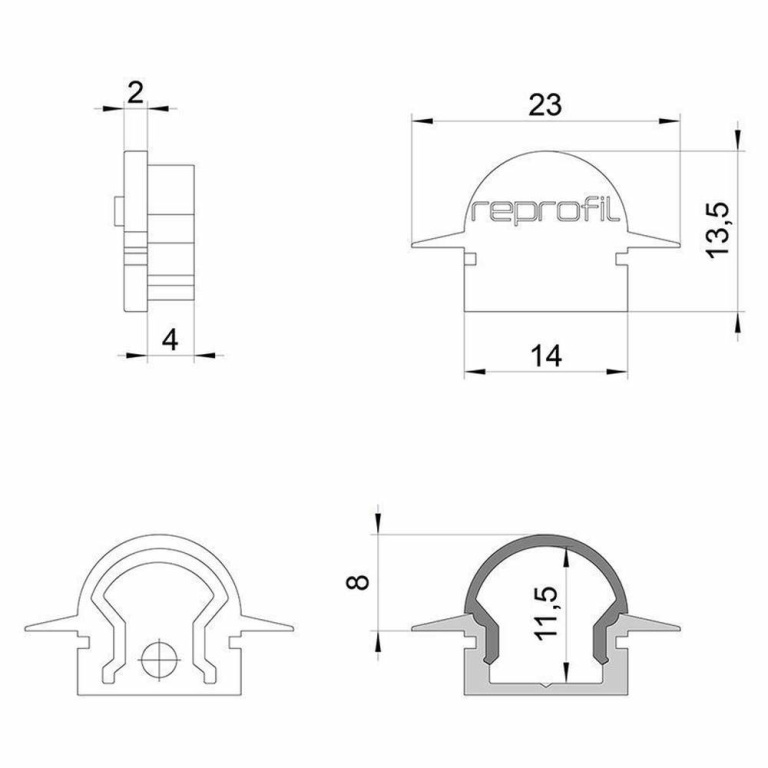 Deko-Light Profil Endkappe, Endkappe R-ET-01-08 Set 2 Stk, Kunststoff, Weiß, Tiefe: 23 mm, Breite: 6 mm, Höhe: