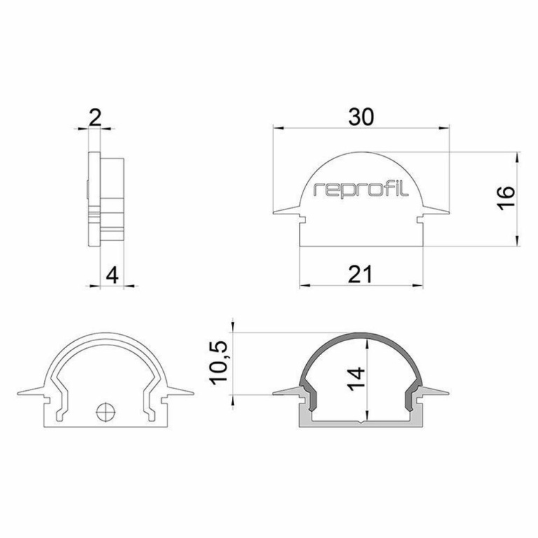 Deko-Light Profil Endkappe, Endkappe R-ET-01-15 Set 2 Stk, Kunststoff, Weiß, Tiefe: 30 mm, Breite: 6 mm, Höhe: