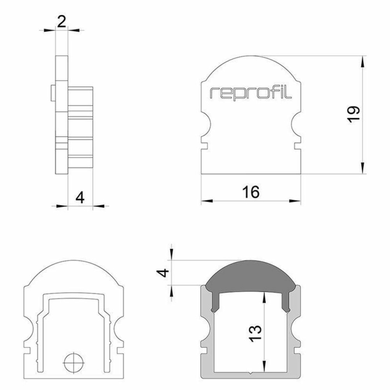 Deko-Light Profil Endkappe, Endkappe L-AU-02-10 Set 2 Stk, Kunststoff, Weiß, Tiefe: 16 mm, Breite: 6 mm, Höhe: