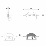 Profil Endkappe, Endkappe L-ET-01-10 Set 2 Stk, Kunststoff, Grau, Tiefe: 25 mm, Breite: 6 mm, Höhe: