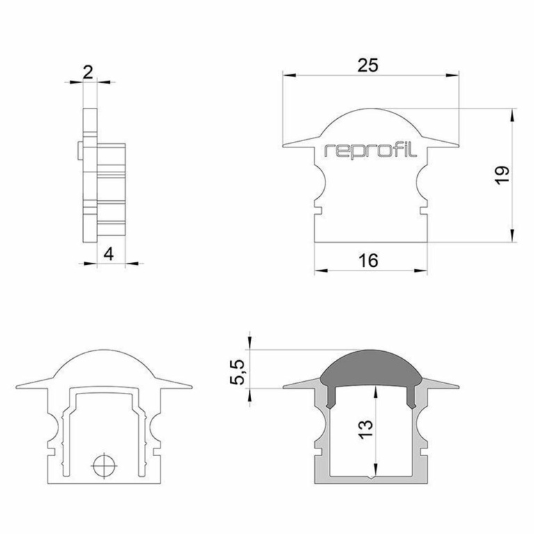 Deko-Light Profil Endkappe, Endkappe L-ET-02-10 Set 2 Stk, Kunststoff, Weiß, Tiefe: 25 mm, Breite: 6 mm, Höhe: