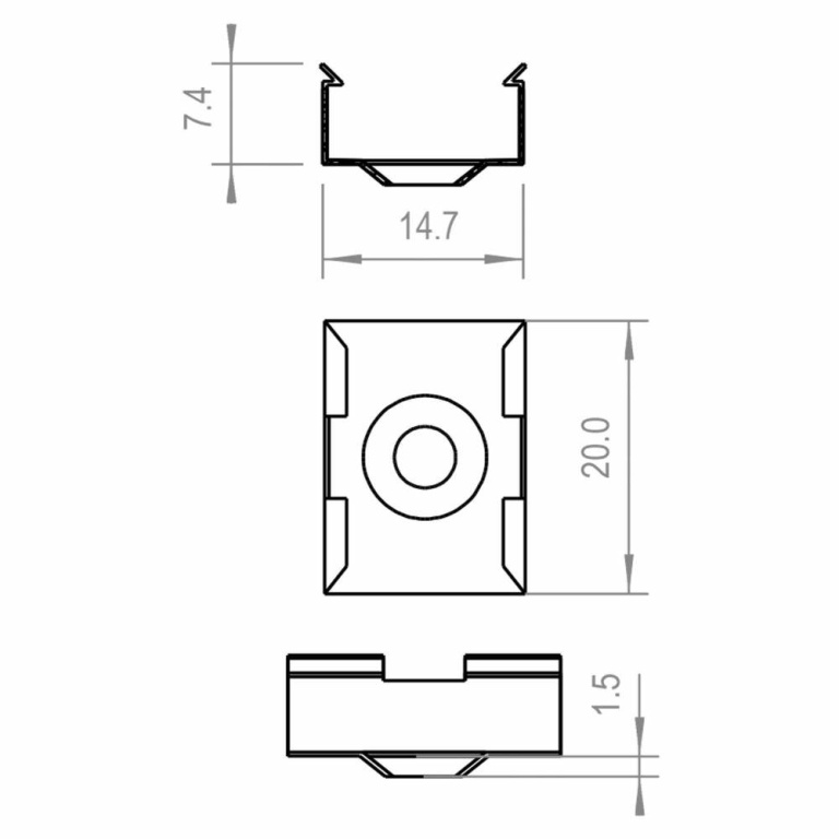 Deko-Light Profil Halteklammer, 2er Set Halteklammern für AU-08, Metall, Tiefe: 20 mm, Breite: 14.7 mm, Höhe: 7