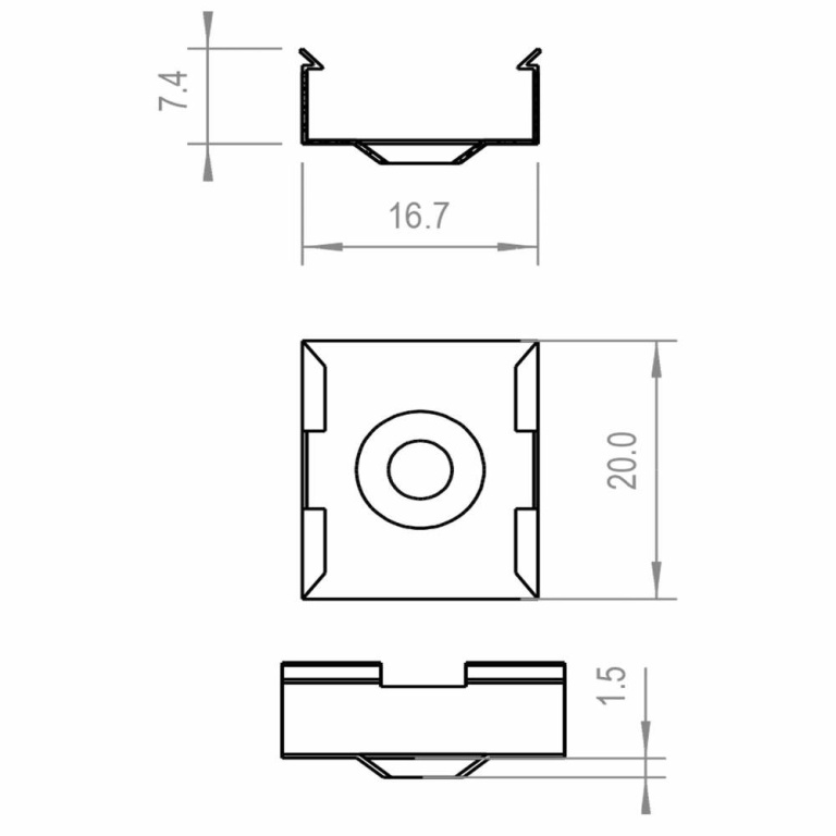 Deko-Light Profil Halteklammer, 2er Set Halteklammern für AU-10, Metall, Tiefe: 20 mm, Breite: 16.7 mm, Höhe: 7