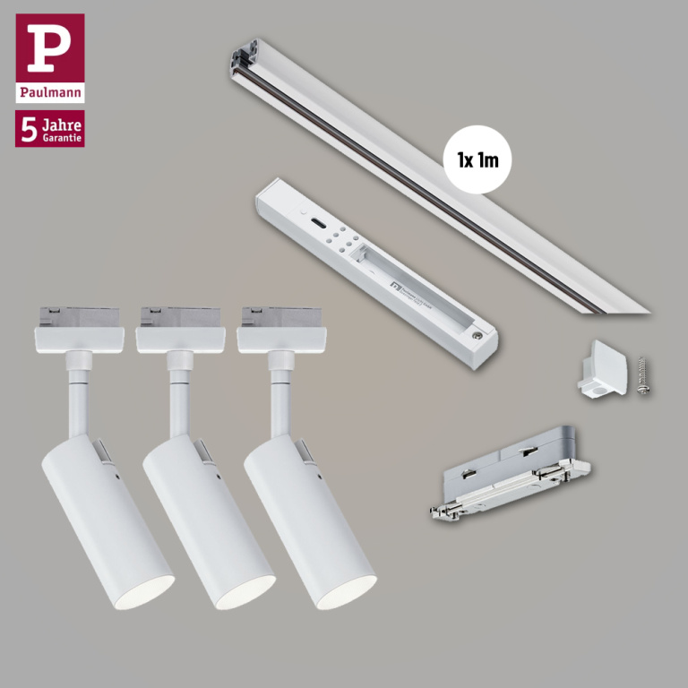 Paulmann URail LED Schienensystem Basis-Set Tubo Weiß + 3 Spots