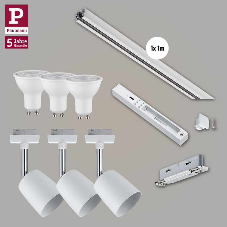 Paulmann URail LED Schienensystem Komplett-Set Cover Weiß + 3 Spots inkl. GU10 Leuchtmittel