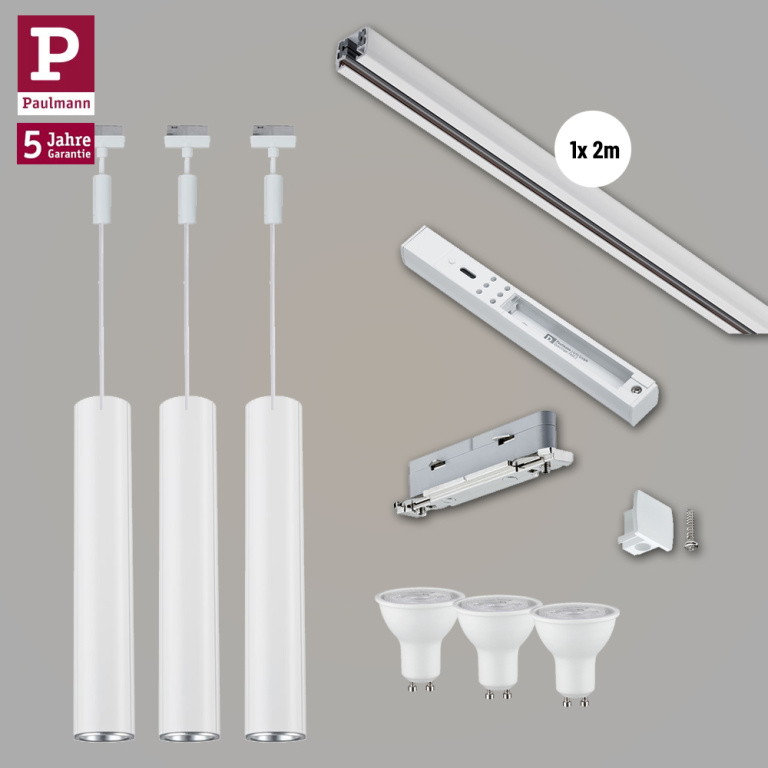 Paulmann URail Pendelleuchten-Set Catalejo Weiß Bundle-Set mit 1x Schiene 2m + 3x GU10 Leuchtmittel