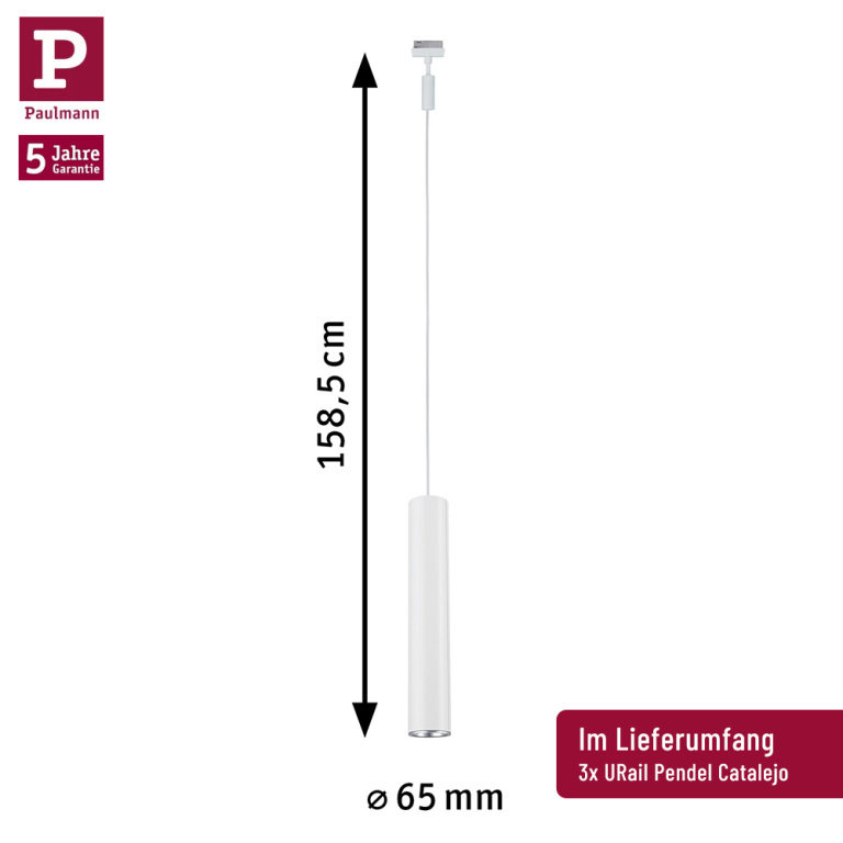 Paulmann URail Pendelleuchten-Set Catalejo Weiß Bundle-Set mit 1x Schiene 2m + 3x GU10 Leuchtmittel