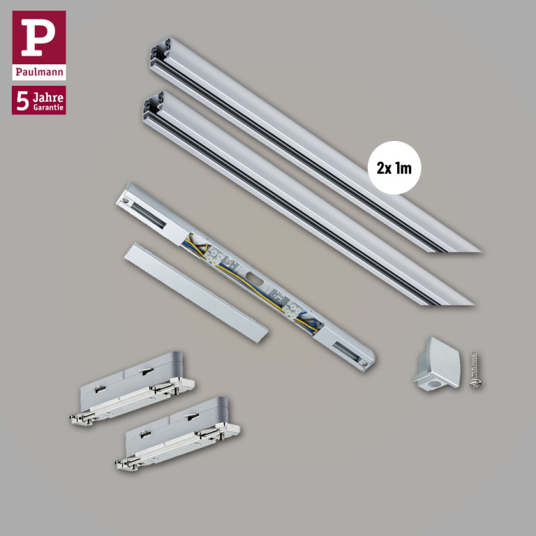 Paulmann URail Basissystem Chrom matt Bundle-Set mit 2x Schiene 1m