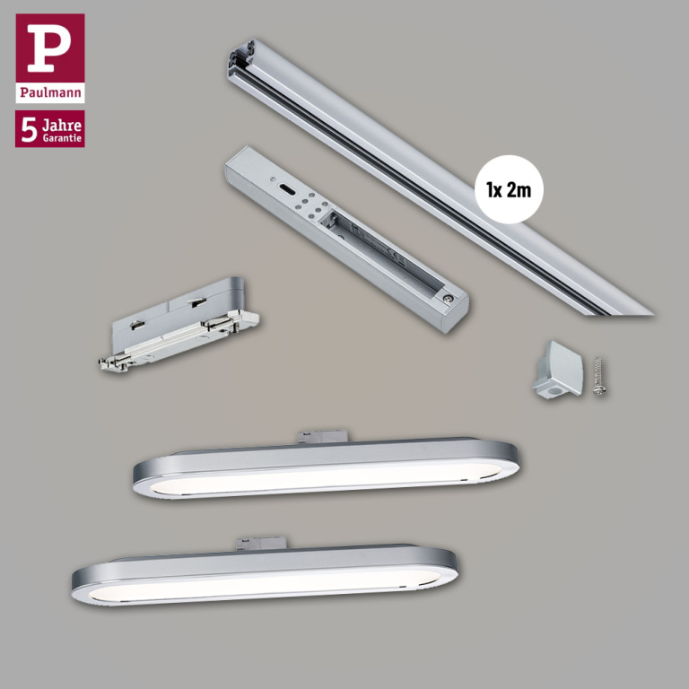 Paulmann URail Schienensystem Bundle-Set Chrom matt + 2x LED-Panel Loop + 2m Stromschiene