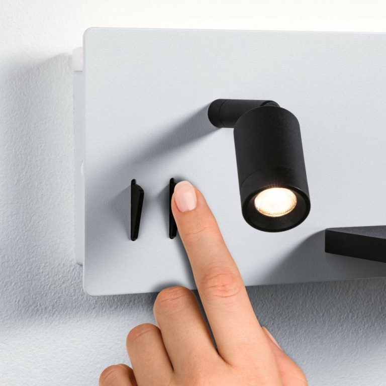 Paulmann LED Wandleuchte Leselampe Serra Weiß/Schwarz matt dimmbar mit USB-C Anschluss und schwenkbarem Leuchtenkopf 2700K Ablage Euroflachstecker