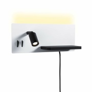 LED Wandleuchte Leselampe Serra Weiß/Schwarz matt dimmbar mit USB-C Anschluss und schwenkbarem Leuchtenkopf 2700K Ablage Euroflachstecker