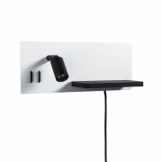 LED Wandleuchte Leselampe Serra Weiß/Schwarz matt dimmbar mit USB-C Anschluss und schwenkbarem Leuchtenkopf 2700K Ablage Euroflachstecker