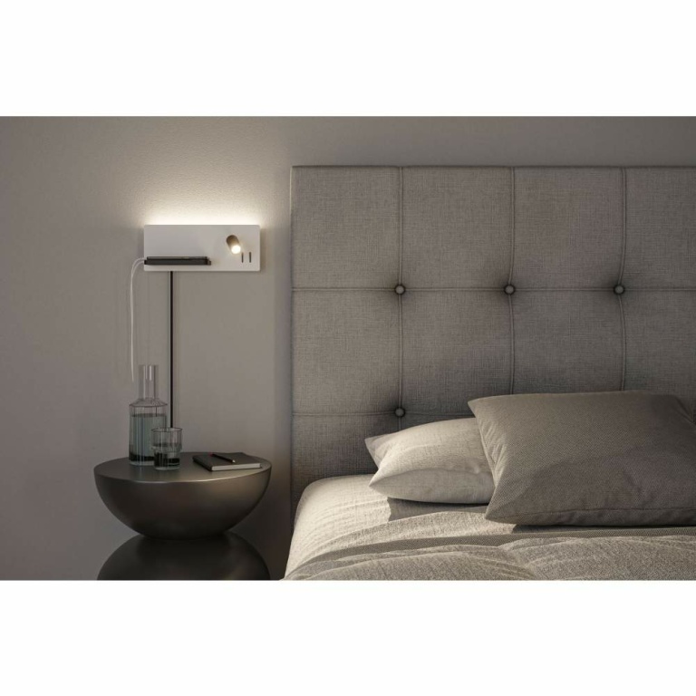 Paulmann LED Wandleuchte Bett-Leseleuchte Serra Weiß/Schwarz matt dimmbar mit USB-C Anschluss und flexiblem Leuchtenkopf 2700K Ablage Euroflachstecker