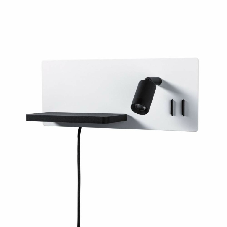 Paulmann LED Wandleuchte Bett-Leseleuchte Serra Weiß/Schwarz matt dimmbar mit USB-C Anschluss und flexiblem Leuchtenkopf 2700K Ablage Euroflachstecker