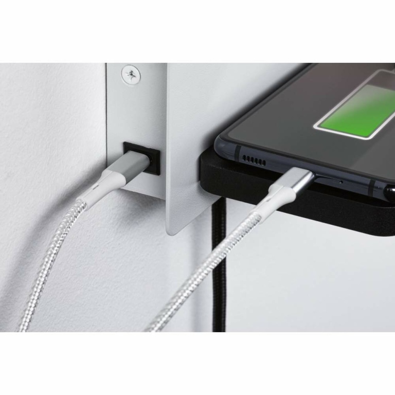 Paulmann LED Wandleuchte Bett-Leseleuchte Serra Weiß/Schwarz matt dimmbar mit USB-C Anschluss und flexiblem Leuchtenkopf 2700K Ablage Euroflachstecker