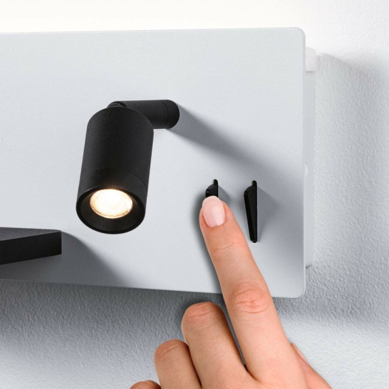 Paulmann LED Wandleuchte Bett-Leseleuchte Serra Weiß/Schwarz matt dimmbar mit USB-C Anschluss und flexiblem Leuchtenkopf 2700K Ablage Euroflachstecker