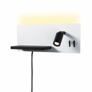 LED Wandleuchte Bett-Leseleuchte Serra Weiß/Schwarz matt dimmbar mit USB-C Anschluss und flexiblem Leuchtenkopf 2700K Ablage Euroflachstecker