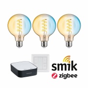 Preisattraktives Starterset Zigbee 3.0 Smart Home smik Gateway + LED Birne Filament G95 Tunable White + Schalter