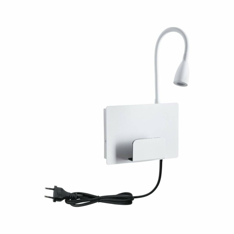 Paulmann LED Wandleseleuchte Halina Weiß matt mit USB-C Ladebuchse und Schwanenhals 2700K 200lm 2,4W