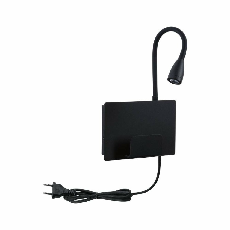 Paulmann LED Wandleseleuchte Halina Schwarz matt mit USB-C Ladebuchse und Schwanenhals 2700K 200lm 2,4W