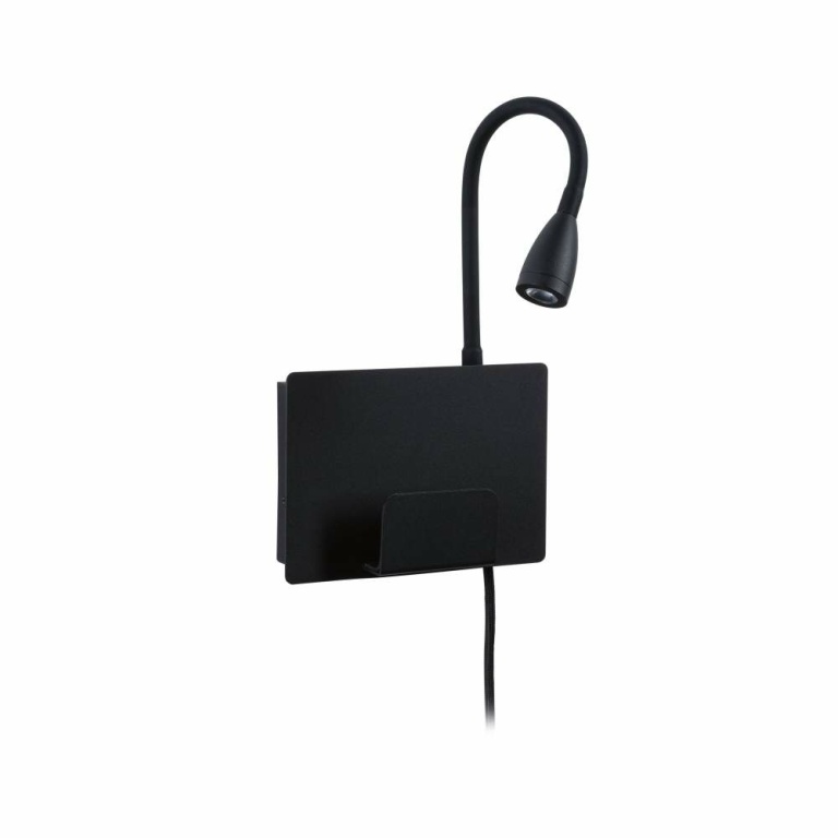 Paulmann LED Wandleseleuchte Halina Schwarz matt mit USB-C Ladebuchse und Schwanenhals 2700K 200lm 2,4W