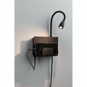 LED Wandleseleuchte Halina Schwarz matt mit USB-C Ladebuchse und Schwanenhals 2700K 200lm 2,4W